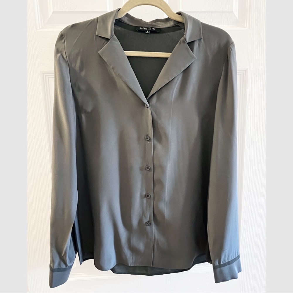 Lafayette 148 Gray Silk Button Down **SEE PHOTOS
